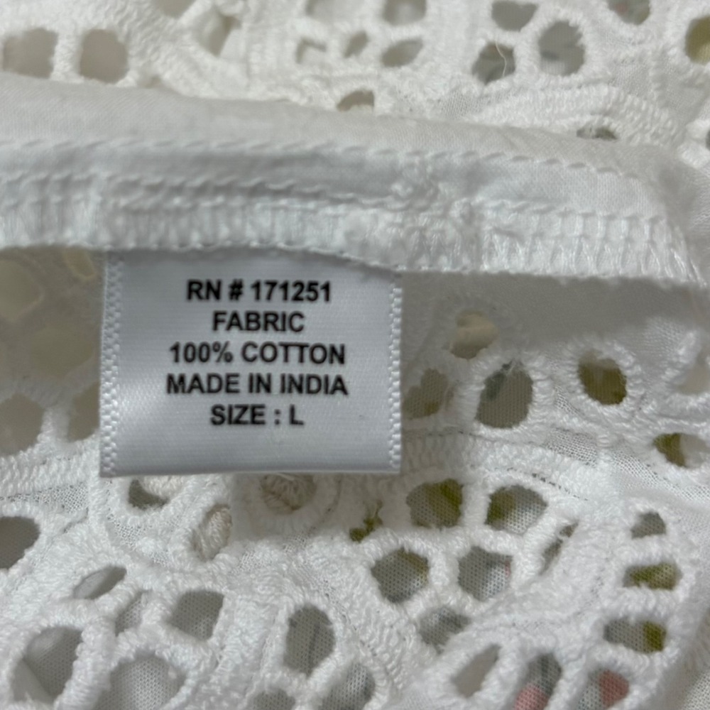 Love The Label White Eyelet Cotton Blouse Sheer Lace Flutter Sleeve Boho Top L - Picture 9 of 11